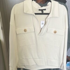 Banana Republic Cream Collared Sweater with Button Details
